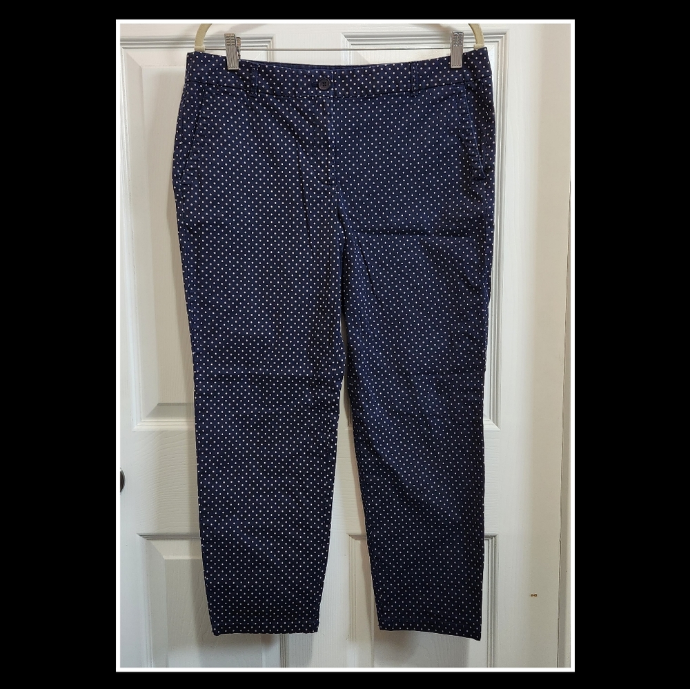 Talbots the weekend chino navy blue grey polka dot women's pants size 12P